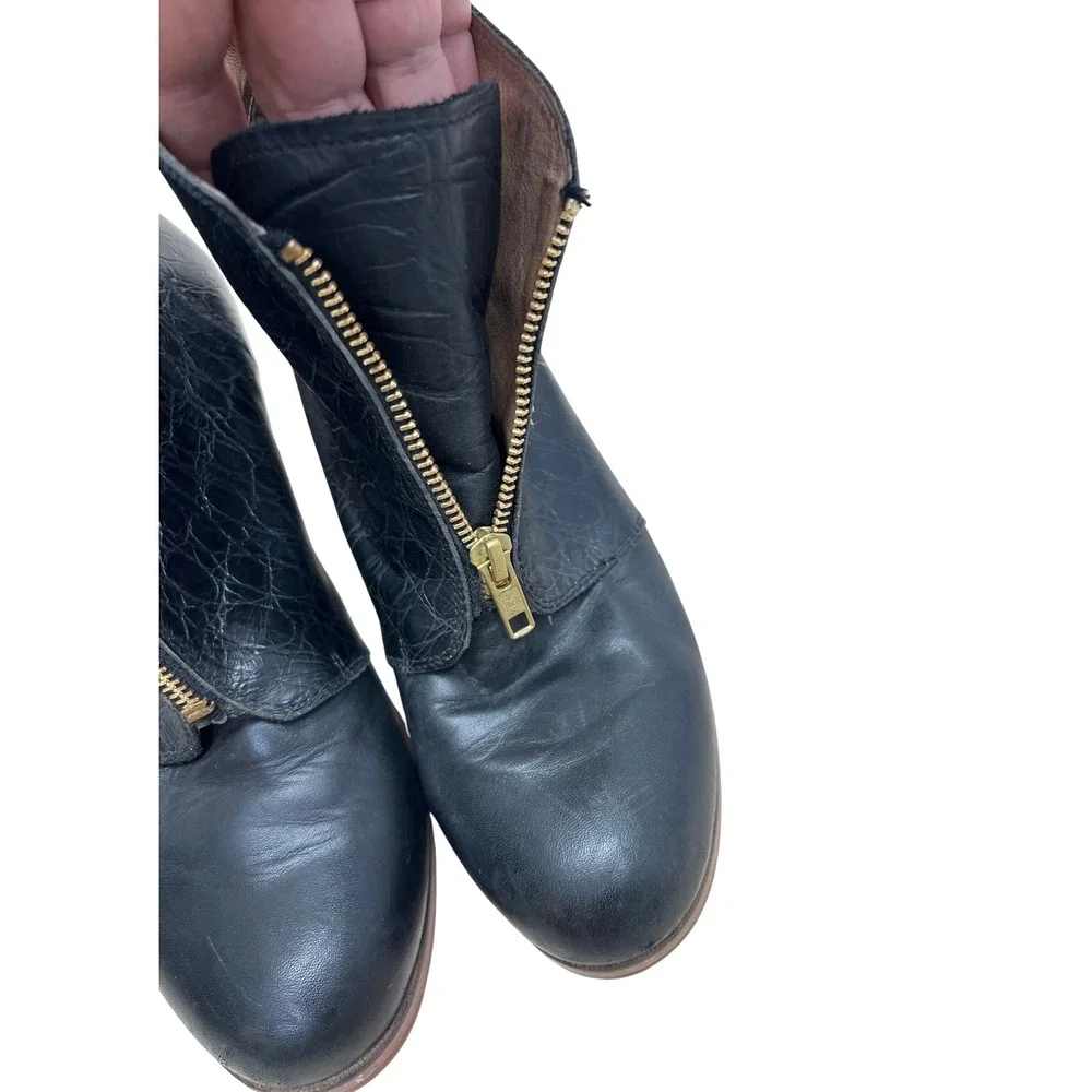 Yellow Shoes Ankle Boots Women 10 Black Good‎ Croc Embossed Front Zip Block Heel